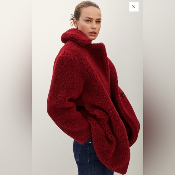 Mango! Faux shearling oversized coat. Burgundy Size M - Picture 4 of 7